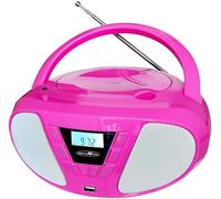 Reflexion CDR614UPK - Radio estéreo portátil (2 x 16 W máx. Potencia Musical), USB para reproducción de MP3, Conector AUX IN de 3,5 mm, función de programación (CD: 20 Pistas), Color Rosa