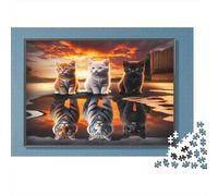 Reflexión de Gatitos y Tigres Puzzles 1000 Piezas Papel Reciclado para Adultos Puzzle para Adultos Imposible difícil desafiante Actividad Divertida para casa 70x50cm/1000pcs