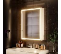 Réflexon Botiquín con luz LED de 28 x 20 pulgadas con espejo, madera resistente a la humedad, regulable continuamente, 3000 K/5500 K, desempañador, estante ajustable, diseño de paquete plano, requiere