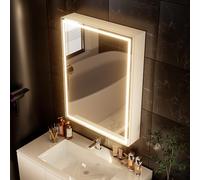 Réflexon Botiquín con luz LED de 32 x 24 pulgadas con espejo, madera resistente a la humedad, regulable continuamente, 3000 K/5500 K, desempañador, estante ajustable, diseño de paquete plano, requiere