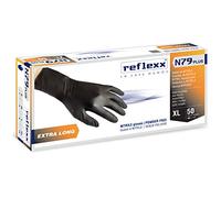 Reflexx n79p/XL Extra largo, 30 cm, sin polvo guantes de nitrilo gr7.7, tamaño XL, negro (Pack de 50)