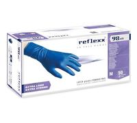 Reflexx R98/M "hirisk", alta resistencia sin polvo guantes de látex Gr 18,5, tamaño M, azul (Pack de 50)