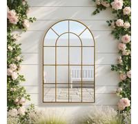 Reflix Espejo de jardín al aire libre, 90 x 60 cm, espejos de pared para decoración, espejo de ventana con marco de aluminio para pasillo, sala de estar, dormitorio, entrada, bronce