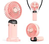 Refluxe Ventilador Portátil de Mano, USB 4200mAh con Pantalla LED, 3 en 1: Mano/Cuello/Escritorio, Plegable a 90°, para Verano, Oficina, Dormitorio, Viajes, Regalos para Adultos y Niños (Rosa)