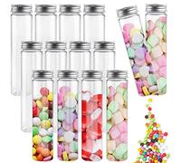 REFORUNG 12 PCS Tubos de Ensayo de Plástico con Tapa Tubo de Ensayo Laboratorio 80ML Tubos de Ensayo para Chuches Tubos de Prueba de Plástico Transparente para Perlas Dulces Flor Laboratorio