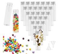 REFORUNG 40 Piezas Botellas de Vidrio Pequeñas con Tapa de Rosca Tubos de Ensayo Cristal 20ml Tubo de Ensayo Vidrio Transparente Tubo de Ensayo Pequeño con 2 Embudos para Líquidos Polvos Semillas