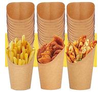 REFORUNG 50 Piezas Tazas para Papas Fritas 12 oz Vasitos para Aperitivos de Cartón Recipiente Palomitas de Carton Soporte para Vasos de Papel Kraft para Llevar Bocadillos Dulces Pastel Gofres Helado