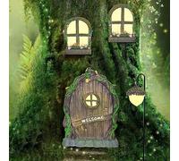 REFORUNG Puertas y Ventanas en Miniatura Puertas de Hadas para Árboles de Jardín Brilla en La Oscuridad Puerta de Gnomo para Jardin con Luz de Calle Decoraciones para Jardines/Árboles/Interior