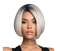 Refrescante Pelucas de oro blanco de 30 cm/12 pulgadas, peluca con diadema madura a la moda para mujeres negras, pelucas cortas de pelo liso sintético para uso diario Ajustable