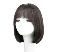Refrescante Pelucas Pelucas De Cabello Humano Marrón Corto Con Flequillo Para Mujer Peluca Corta Y Recta Bob Peluca De Cabello Humano Recto Hasta El Hombro Natural (13 "/ 32 Cm) Ajustable