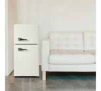 Refrigerador compacto y pequeño con congelador, refrigerador retro de doble puerta con termostato ajustable de 7 niveles para garaje, dormitorio, oficina.,Beige