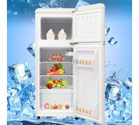 Refrigerador con congelador de 2 puertas, refrigerador pequeño para dormitorio, hogar, oficina, dormitorio, enfriador de bebidas pequeño, bajo nivel de ruido de 45 dB,Beige