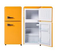 Refrigerador con congelador, puerta doble, estantes de vidrio ajustables, control de temperatura de 7 niveles para dormitorio, oficina y apartamento.,Yellow