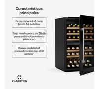 Refrigerador de vino Vinsider 57 Duo | 2 zonas de enfriamiento | 57 botellas | aparato empotrado Klarstein
