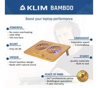 Refrigerador para portátil Bamboo con sistema de ventilador silencioso, soporte ajustable y concentrador USB doble para portátiles de 10" a 15,6",