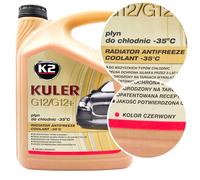 K2 - 5 litros de anticongelante Listo para Mezclar, G12/G12 Plus Long Life, Color Rojo, hasta -35 °C, refrigerante, Adecuado para Todas Las Marcas de Coche