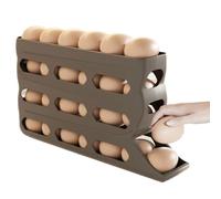 Refrigerator Egg Storage, Rolling Holder Tray, 13.86x2.76x7.72 Inches Multi-Tier Organizer Container, Auto Dispense System, Non-Slip Cleanable Shelf, for Kitchen Breakfast Picnic Food Prep Market Use