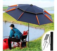Refue Sombrilla Redondo para Playa, jardín, terraza, Pesca, protección UV50+, 16 Fibras de Vidrio, Gris/Negro, Parasol Exterior con Funda Protectora (Color : Black, Size : 220CM/7.2ft)