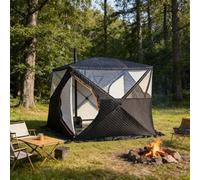 Refugio aislado de pesca en hielo con piso impermeable y gato de estufa, tienda de invierno para 3-4 personas para acampar al aire libre