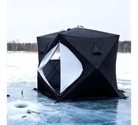 Refugio aislado para pesca en hielo con gato de estufa y ventanas grandes, tienda de campaña térmica desplegable para pesca de invierno y camping, incluye anclajes de hielo, alfombrilla y bolsa de