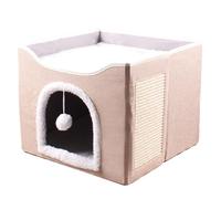 Refugio de casa para gatos, cueva interior para mascotas, interior de felpa suave, almohadilla resistente a los arañazos, cubo gris espacioso, para gatitos, cachorros, animales pequeños, descanso