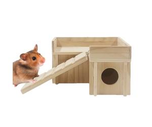 Refugio de hámster de madera,Cabaña de Hamster Madera,Sala de estar de madera para hámsters | Cabaña de hámster con divertido tobogán de escalera, investigando el cobertizo secreto para ratones