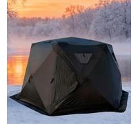 Refugio de pesca en hielo con gato de estufa, shanty de hielo hexagonal portátil, tienda de campaña aislada 420D con suelo, duradera y resistente a la intemperie para uso en exteriores