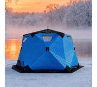Refugio de pesca en hielo con gato de estufa, shanty de hielo hexagonal portátil, tienda de campaña aislada 420D con suelo, duradera y resistente a la intemperie para uso en exteriores