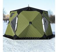 Refugio For Pesca En Hielo Estilo Cubo, For 5-8 Personas, 3,5 * 3,5 M | 2 Puertas + 5 Ventanas + 1 Abertura For Chimenea + 2 Aberturas For Calefacción De Leña + 2 Aberturas For Pesca