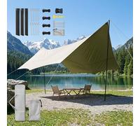 Refugio Playa Y Toldo Exterior con 2 Palos, Carpas Camping Impermeable Ultraligera, Tarp Portátil para Acampada, Supervivencia Y Picnic, 4.4x4.5/4.4x5.6m(Gold,450x440cm)