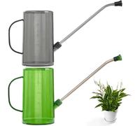 Regadera cilíndrica de 1 L, 2 unidades, regadera para plantas de interior con boquilla de acero inoxidable, jarra de riego de plástico, caño largo de acero inoxidable, para interior, apartamento,
