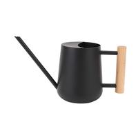 Regadera pequeña para plantas de interior, regadera de acero inoxidable con pico largo y mango de madera, mini regadera a prueba de óxido para plantas de interior, flores de (Negra)