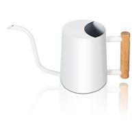 Regadera pequeña para plantas de interior, regadera pequeña de 1 L, regadera de metal y acero inoxidable con mango de madera, moderna regadera decorativa para plantas de interior y exteriores (blanco)