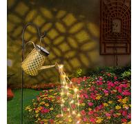 Regadera solar con cadena de luces para decoración de jardín, lámparas solares para exteriores, regadera, luces con gancho de pastor, metal, vintage, cascada, luz solar para jardín, césped, terraza