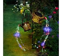 Regadera solar con cadena de luces para jardín, luces con 8 modos, IP65, resistente al agua, lámparas solares de metal para exteriores, con soporte, césped, 2 unidades