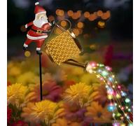 Regadera solar de Papá Noel, decoración de jardín de metal vintage con LED e IP65, impermeable, decoración mágica de Navidad al aire libre para patio, camino, luces coloridas