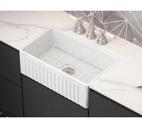 regadero de cocina individual de 76,2 cm, fregadero de granja de porcelana de arcilla blanca fuego, fregadero reversible de cerámica de granja calibr