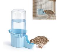 Regador de codorniz para pollitos con bandeja poco profunda antiahogamiento, botón de gravedad automático, dispensador de agua para pájaros colgante o independiente para jaulas de malla de alambre y
