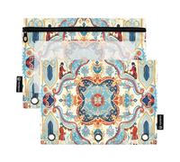 Regal Figures and Pattern - Juego de 2 estuches para lápices de 3 anillas, cremallera suave con ventana de PVC transparente para suministros escolares