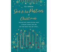 Regal Publishing Tarjeta de Navidad con texto en inglés To a Special Son & Partner, líneas de color verde azulado, 9 x 6 pulgadas