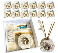 Regalami. Shop - Juego de 12 bomboneras perfumadoras de 7 x 6 cm de piedra blanca con caja, peladillas, esencia de lavanda, cinta y tarjeta personalizada (12, árbol)