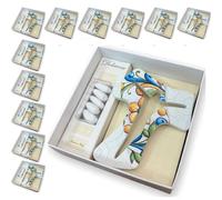 Regalami. Shop - Juego de 12 cruces Tau de mármol de Carrara de 14 cm con adornos en relieve e impresión con caja, tarjeta y portapeladillas de PET transparente. Bombonera fabricada en Italia. (12