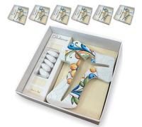Regalami. Shop - Juego de 6 cruces Tau de mármol de Carrara de 14 cm con adornos en relieve e impresión con caja, tarjeta y portapeladillas de PET transparente. Bombonera fabricada en Italia. (6, cruz