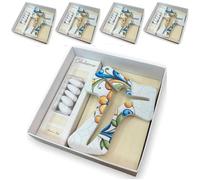 Regalami. Shop - Juego de 6 cruces Tau de mármol de Carrara de 14 cm con adornos en relieve e impresión con caja, tarjeta y portapeladillas de PET transparente. Bombonera fabricada en Italia. (4, cruz