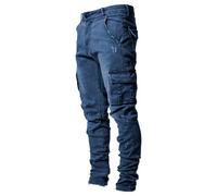RegaliaKun Pantalones Vaqueros Cargo para Hombre, Ajustados, elásticos, Ajustados, de Pierna Recta, cómodos, con Cintura Flexible, Azul Oscuro, XX-Large