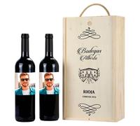 Regalisimos Botella de Vino Personalizada con Foto Caja Regalo Pareja Amigo Amiga Novio Novia San Valentín Cumpleaños día del Padre Cosecha (Caja 2 Botellas)