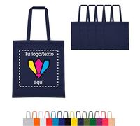 Regalix Shop Tote bag negra personalizada Pack 5 ó 10 und en 14 colores - Asas largas - 38 x 42 cm - Ideal para regalos, eventos y tiendas - Bolsa tela personalizada resistente para compra (5, Marino)