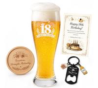 Regalo 18 Años Chico 580ML Copa de Cerveza Personalizada con Posavasos de Madera Abridor de Botellas y Tarjeta Regalos para Hombre Hijos Nietos Sobrinos y Hermanos Decoración Fiesta 18 Aniversario