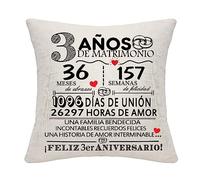 Regalo 3 Años de Matrimonio 3er Aniversario de Boda Funda de Cojín Recuerdo Decoración Regalo para Parejas Padres Mujeres Hombres Mamá Papá Esposo Esposa Abuela Abuelo Tío Amigos(3er Aniversario)