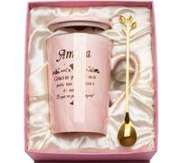 Regalo Amiga, Regalo Amiga Cumpleaños, Regalos Amigas Originales 14oz Taza de Cerámica Jaspeada Regalos para Amigas, Regalos para Mejores Amigas Mug con Tapas, Cucharas, Tarjetas, Cajas de Regalo